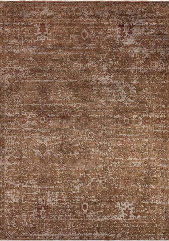 ABBY-7204 handcrafted wool rug in rust, terracotta, brown, cream with distressed heritage styling