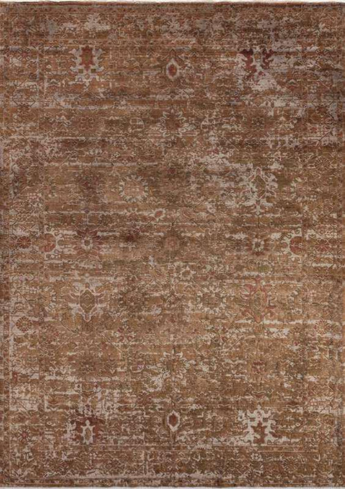 ABBY-7204 handcrafted wool rug in rust, terracotta, brown, cream with distressed heritage styling