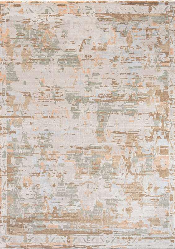 AISHA-5801 handcrafted wool rug in ivory, pale blue, sage, camel with contemporary abstract styling