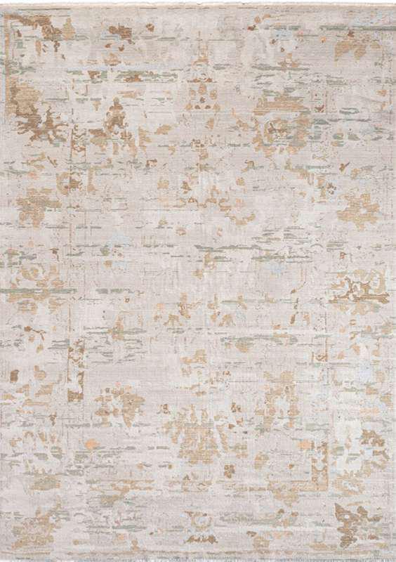 AISHA-5802 handcrafted wool rug in ivory, sand, pale blue with minimal distressed styling