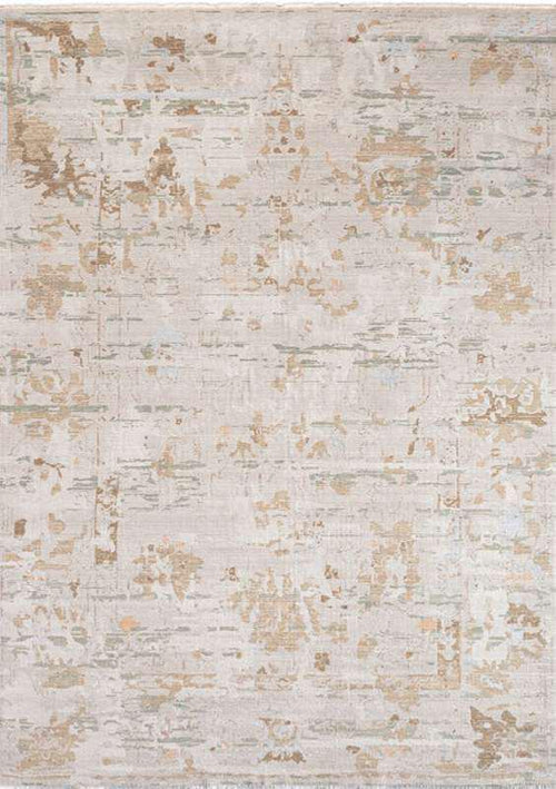 AISHA-5802 handcrafted wool rug in ivory, sand, pale blue with minimal distressed styling