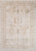 AISHA-5804 handcrafted wool rug in ivory, sand, pale blue, soft brown with soft tribal styling