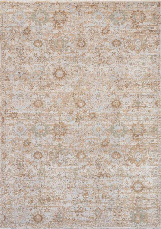 AISHA-5805 handcrafted wool rug in ivory, beige, pale blue, sage with floral medallion styling