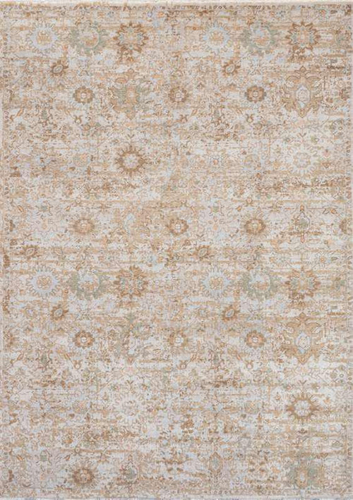 AISHA-5805 handcrafted wool rug in ivory, beige, pale blue, sage with floral medallion styling