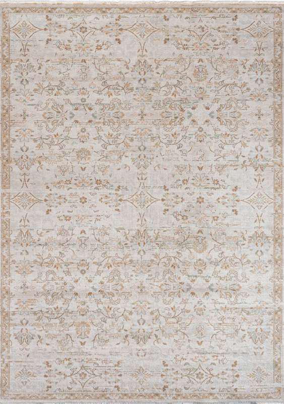 AISHA-5806 handcrafted wool rug in ivory, beige, pale blue, taupe with faded floral lattice styling