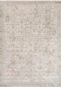 AISHA-5808 handcrafted wool rug in ivory, sage, pale blue, blush with delicate arabesque styling