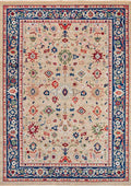ANATOLIA-3801 handcrafted wool rug in ivory, navy, red, green with traditional oushak styling