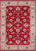 ANATOLIA-3808 handcrafted wool rug in red, ivory, blue, green with red floral vine styling