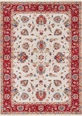 ANATOLIA-8030 handcrafted wool rug in ivory, red, blue, green with ivory floral styling