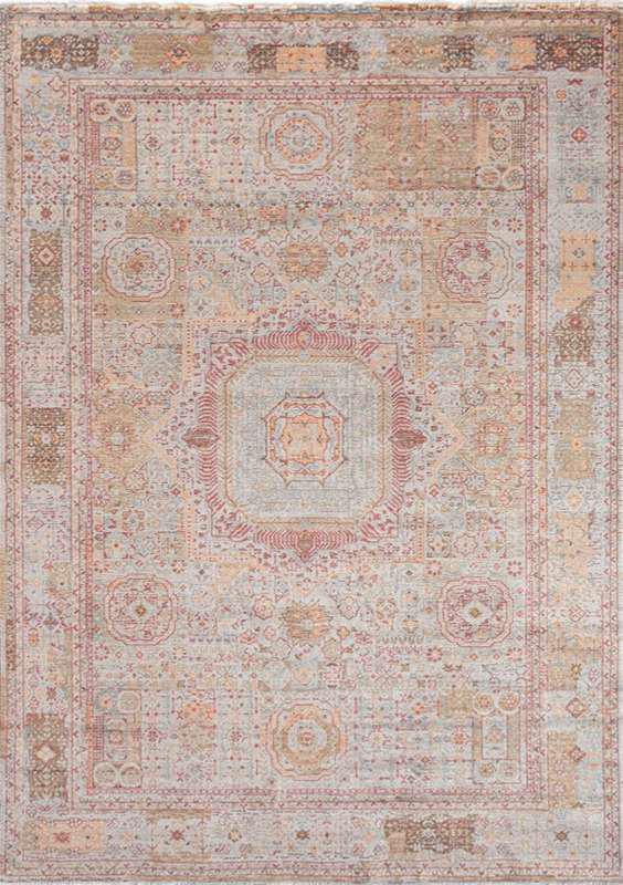 ANCIENT-7801 handcrafted wool rug in ivory, blush, powder blue, sand with pastel medallion styling