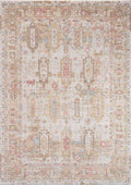 ANCIENT-7802 handcrafted wool rug in ivory, blush, pale blue, ochre with soft tribal styling