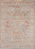 ANCIENT-7803 handcrafted wool rug in sand, pale blue, rose, beige with aged floral styling