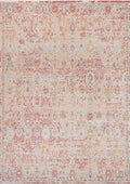 ANCIENT-7805 handcrafted wool rug in ivory, dusty rose, apricot, pale blue with faded ornamental styling
