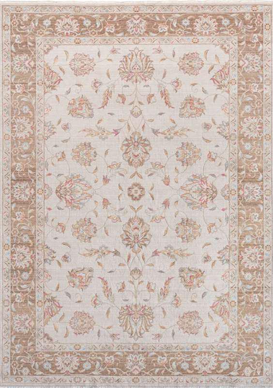 ANCIENT-7808 handcrafted wool rug in ivory, taupe, blush, sage with open floral styling