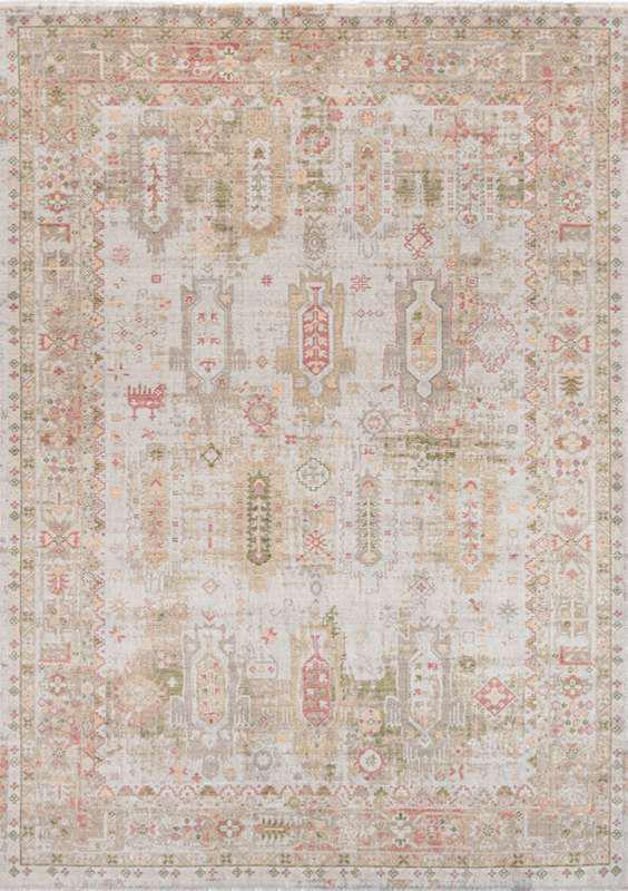 ANCIENT-7809 handcrafted wool rug in ivory, blush, sage, sand with faded tribal styling