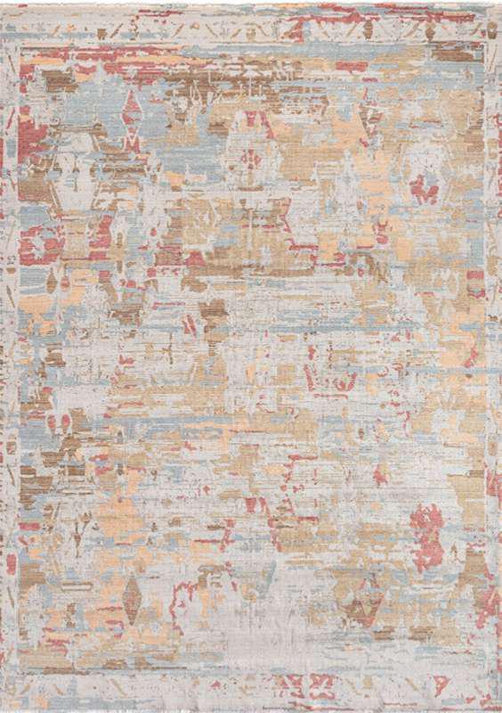 ANCIENT-7810 handcrafted wool rug in ivory, sky blue, peach, rose with painterly abstract styling