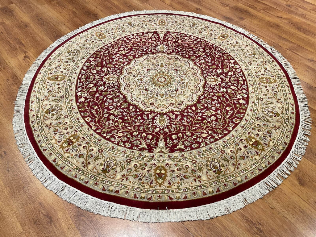 Antik Silk-Blend Usak Handwoven Round Rug – 186X188 by Camel Carpet