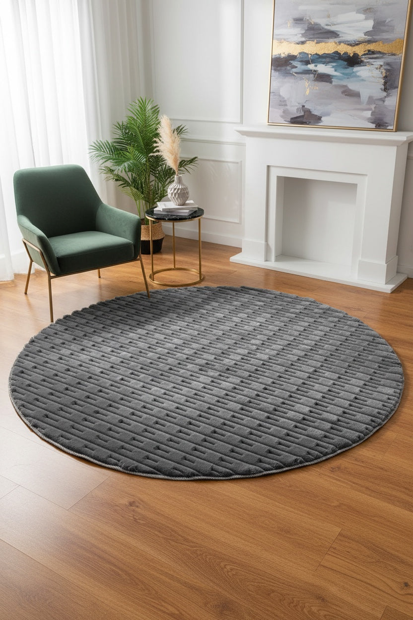 Bella Antrasit Round Pelus Rug by Camel Carpet