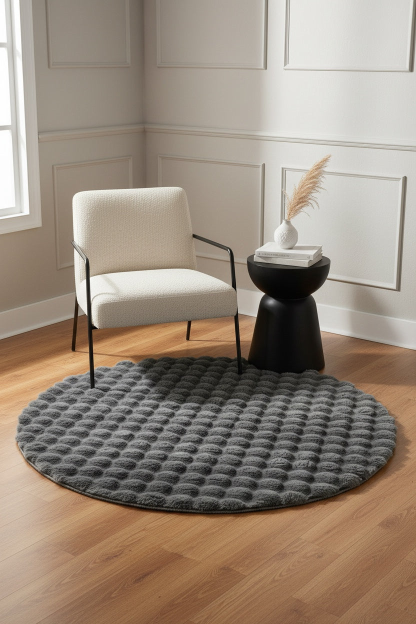 Bubble Antrasit Round Pelus Rug by Camel Carpet
