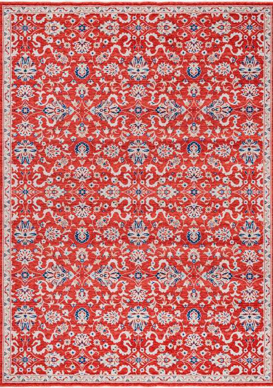 CAPPADOCIA-4202 handcrafted wool rug in red, ivory, navy, pale blue with red arabesque styling