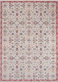 CAPPADOCIA-4203 handcrafted wool rug in ivory, red, blue, beige with ivory floral repeat styling