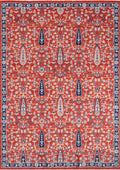 CAPPADOCIA-4204 handcrafted wool rug in red, navy, ivory, pale blue with cypress repeat styling