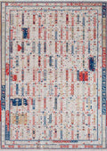 CAPPADOCIA-4205 handcrafted wool rug in ivory, red, navy, beige with light tribal grid styling