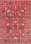 CAPPADOCIA-4206 handcrafted wool rug in red, ivory, navy, pale blue with floral tree lattice styling