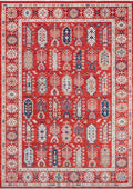 CAPPADOCIA-4208 handcrafted wool rug in red, ivory, navy, beige with red tribal shields styling