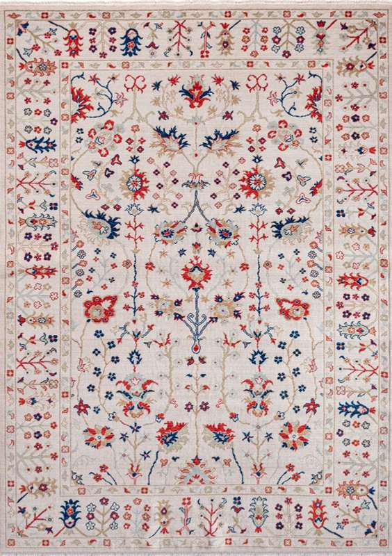 CAPPADOCIA-4209 handcrafted wool rug in ivory, red, navy, soft blue with ivory garden styling