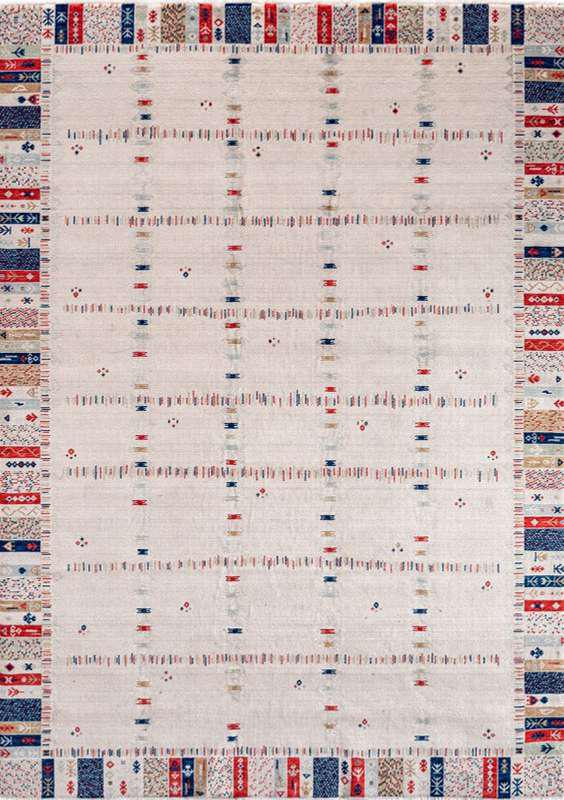 CAPPADOCIA-4211 handcrafted wool rug in ivory, red, navy, beige with minimal woven border styling