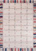 CAPPADOCIA-4211 handcrafted wool rug in ivory, red, navy, beige with minimal woven border styling