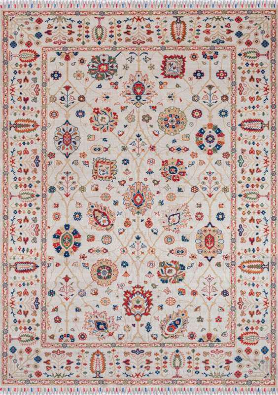 CAPPADOCIA-4212 handcrafted wool rug in ivory, red, navy, peach with scattered medallions styling