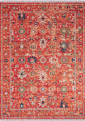 CAPPADOCIA-4213 handcrafted wool rug in red, terracotta, green, navy with distressed red heritage styling