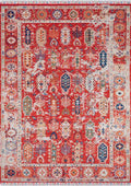 CAPPADOCIA-4214 handcrafted wool rug in red, ivory, navy, green with distressed tribal styling