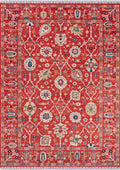 CAPPADOCIA-4215 handcrafted wool rug in red, ivory, navy, green with botanical lattice styling