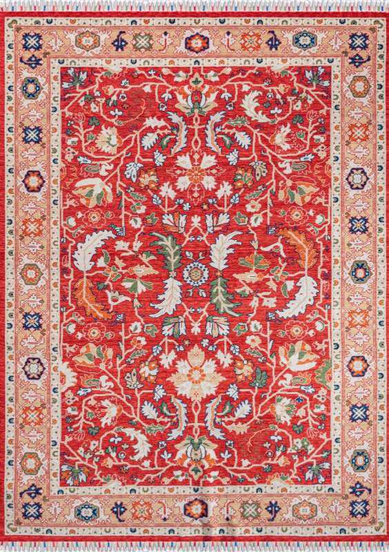 CAPPADOCIA-4216 handcrafted wool rug in red, beige, ivory, green with large floral palmette styling