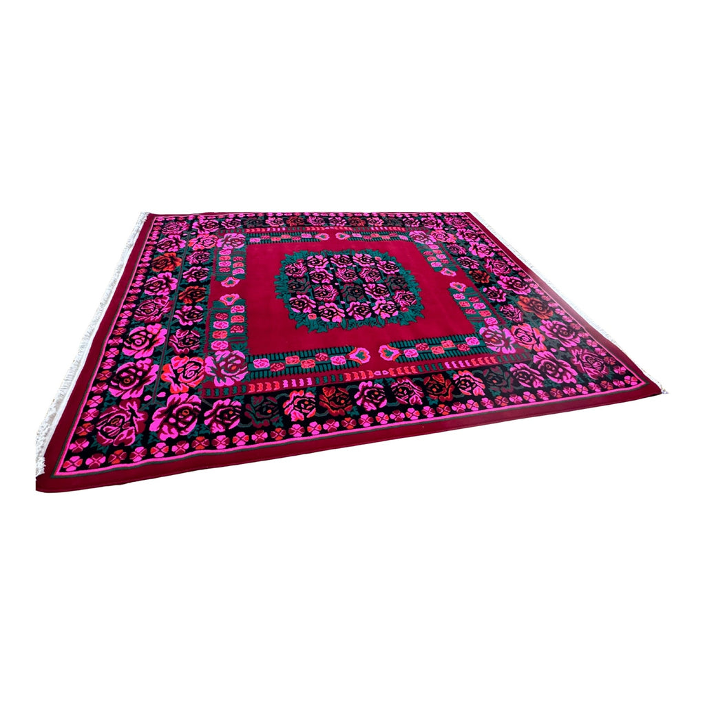 CC-DH-1001 gulhane crimson silk rug in crimson; fuchsia; black; emerald green