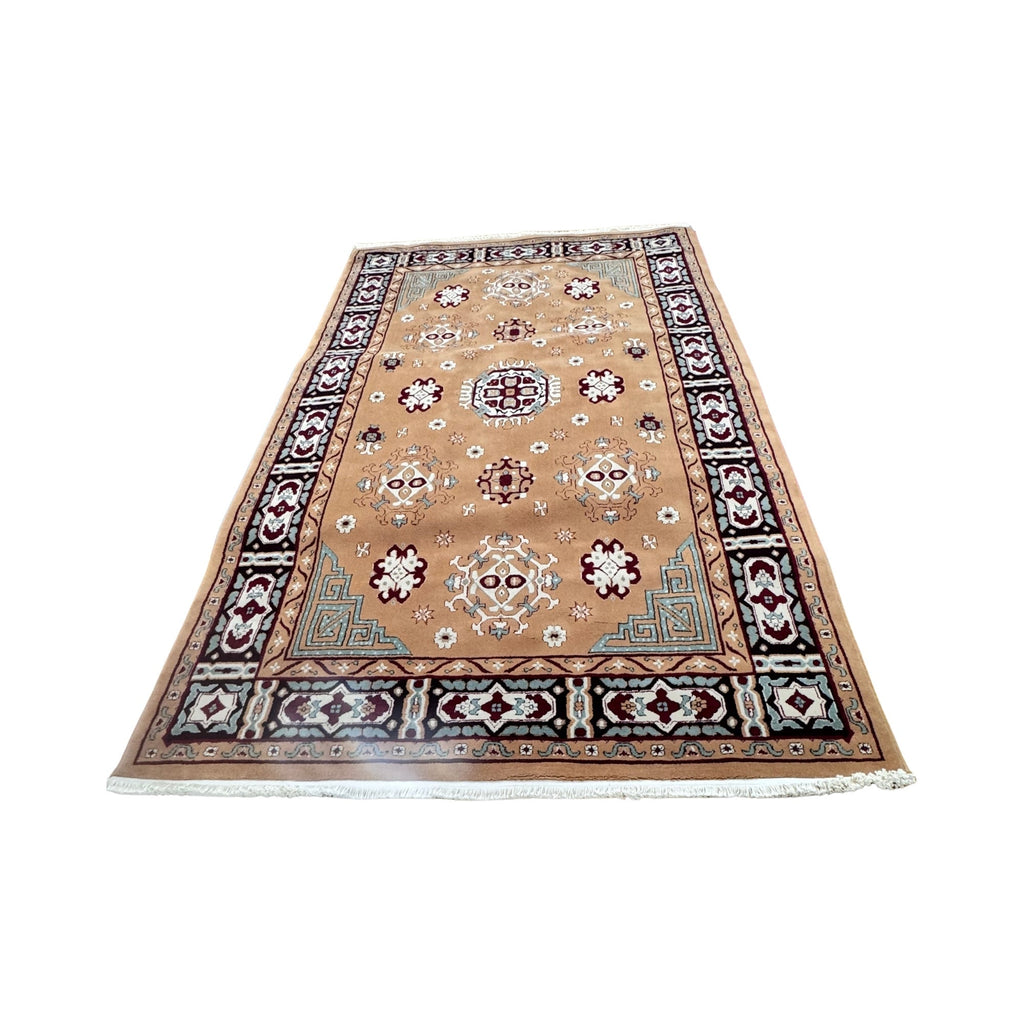 CC-DH-1002 saray medallion sand silk rug in sand; camel; burgundy; ivory; black