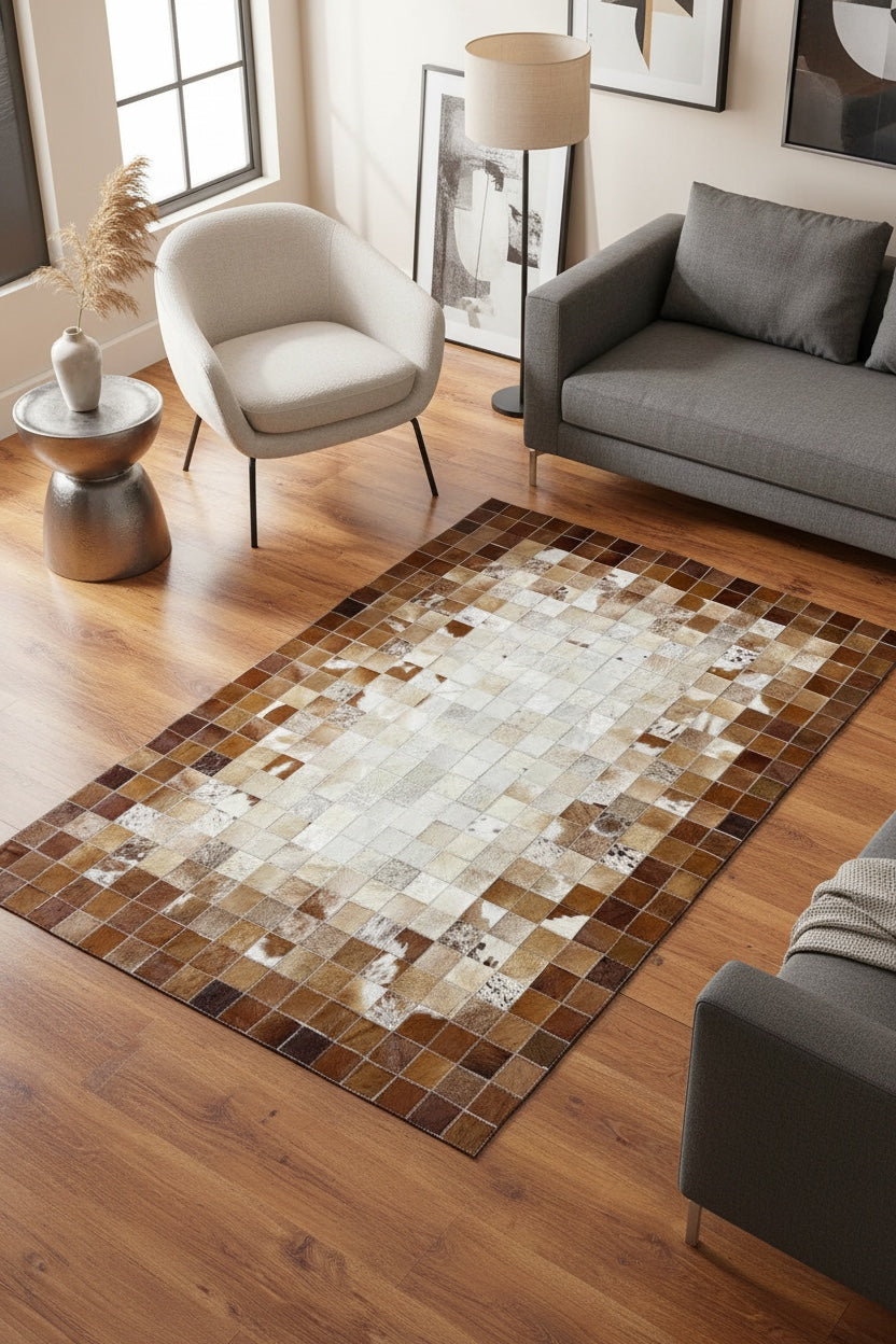Patchwork Original Leather Rug – 120X180 by Camel Carpet