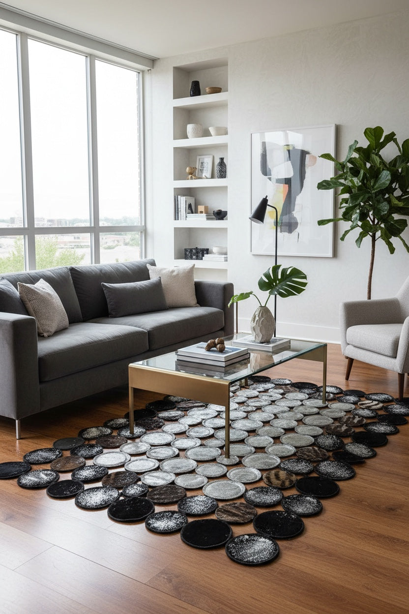Polka Dot Original Leather Rug by Camel Carpet