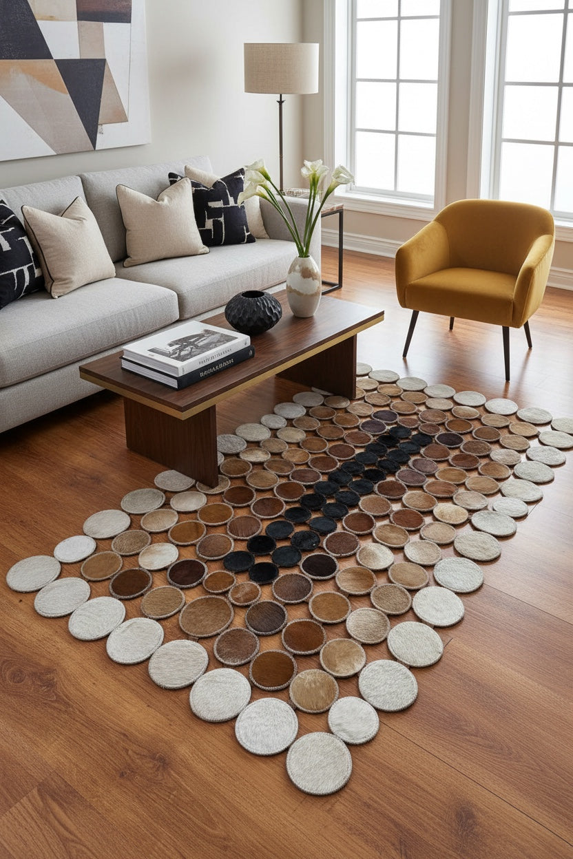 Polka Dot Original Leather Rug by Camel Carpet
