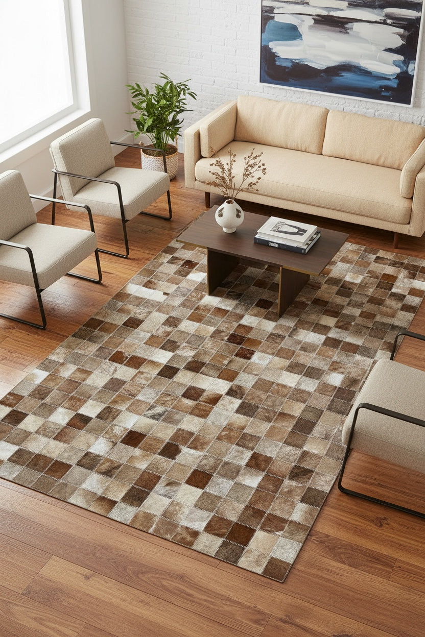 Patchwork Original Leather Rug by Camel Carpet