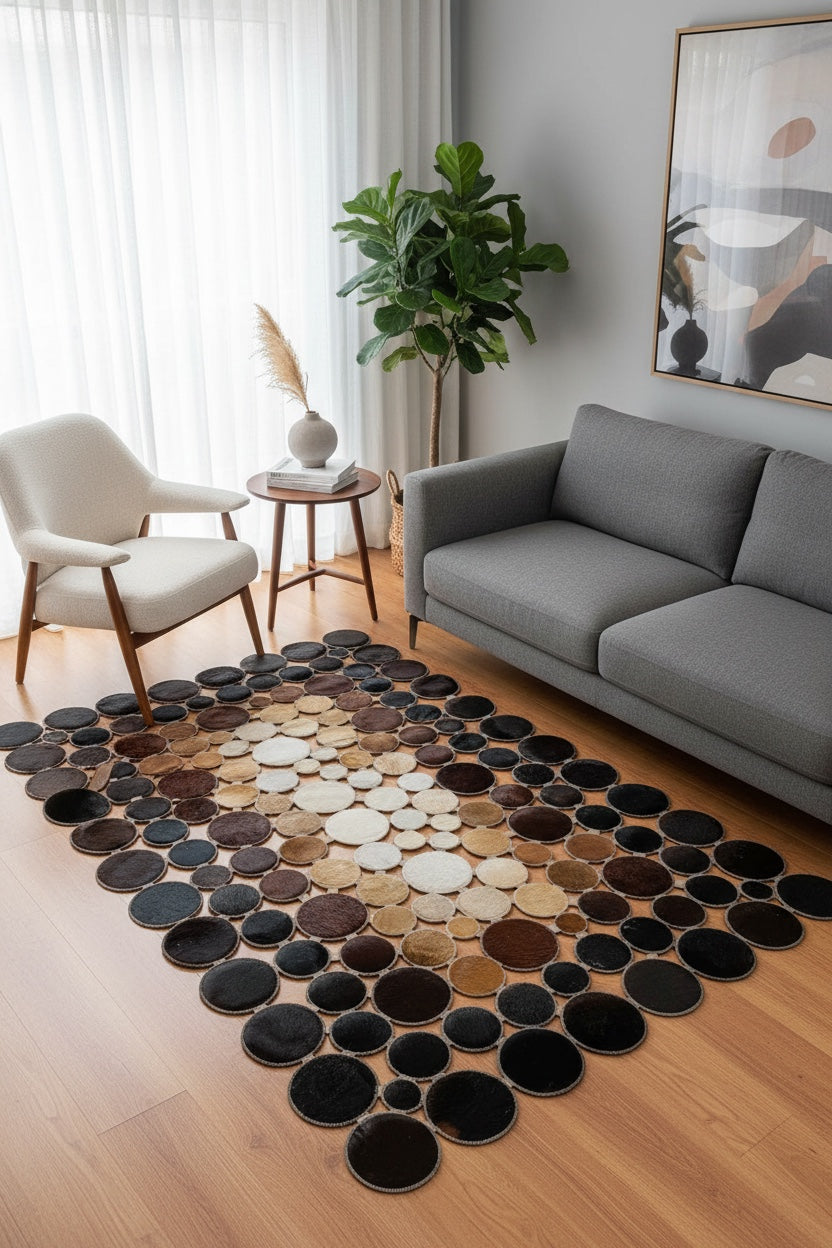 Polka Dot Original Leather Rug – 120X180 by Camel Carpet
