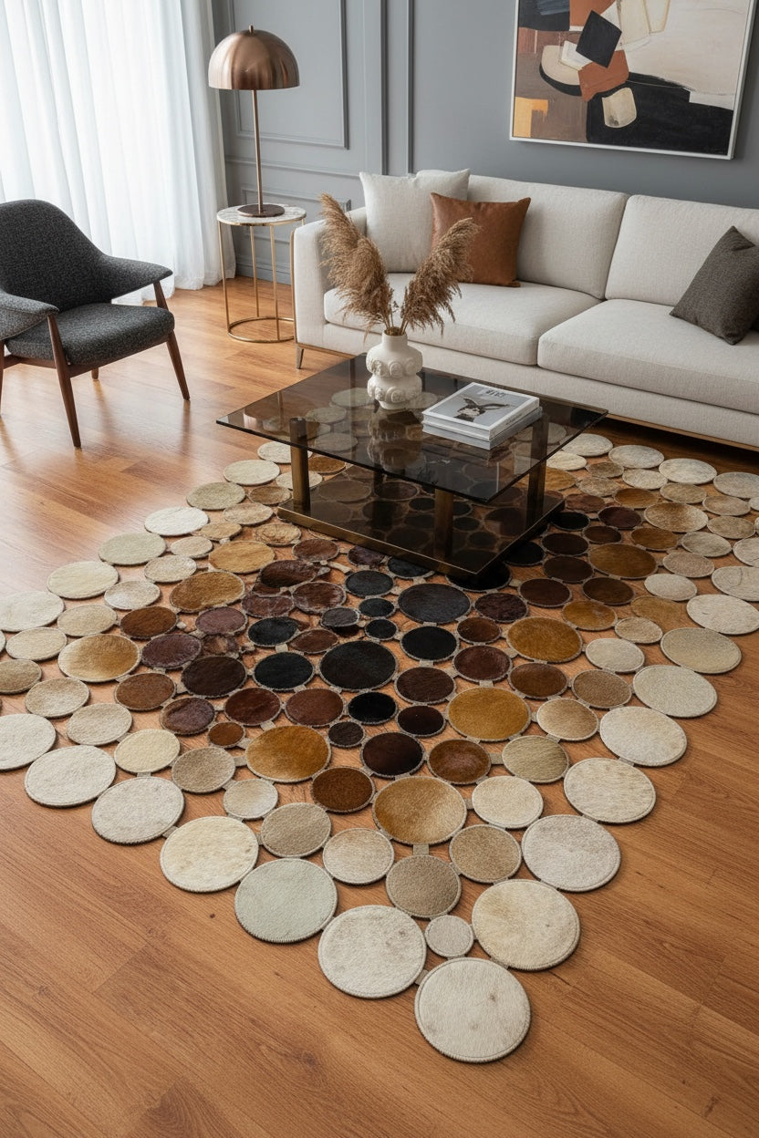 Polka Dot Original Leather Rug – 120X180 by Camel Carpet