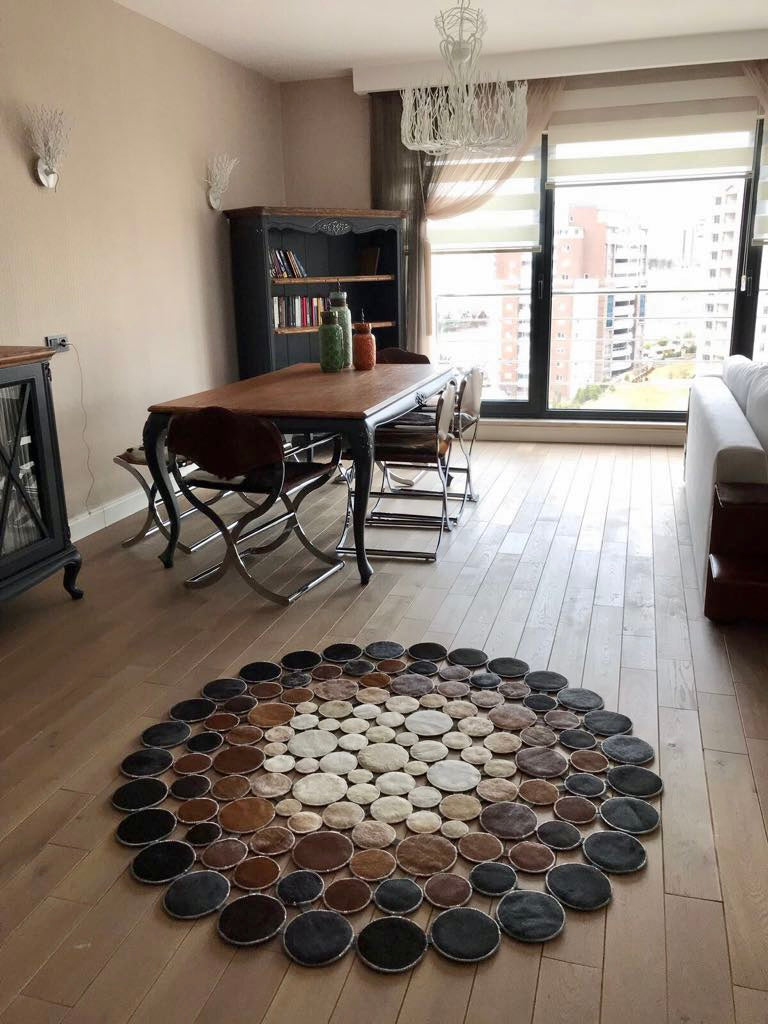 Polka Dot Round Original Leather Rug by Camel Carpet