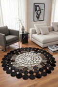 Polka Dot Round Original Leather Rug by Camel Carpet