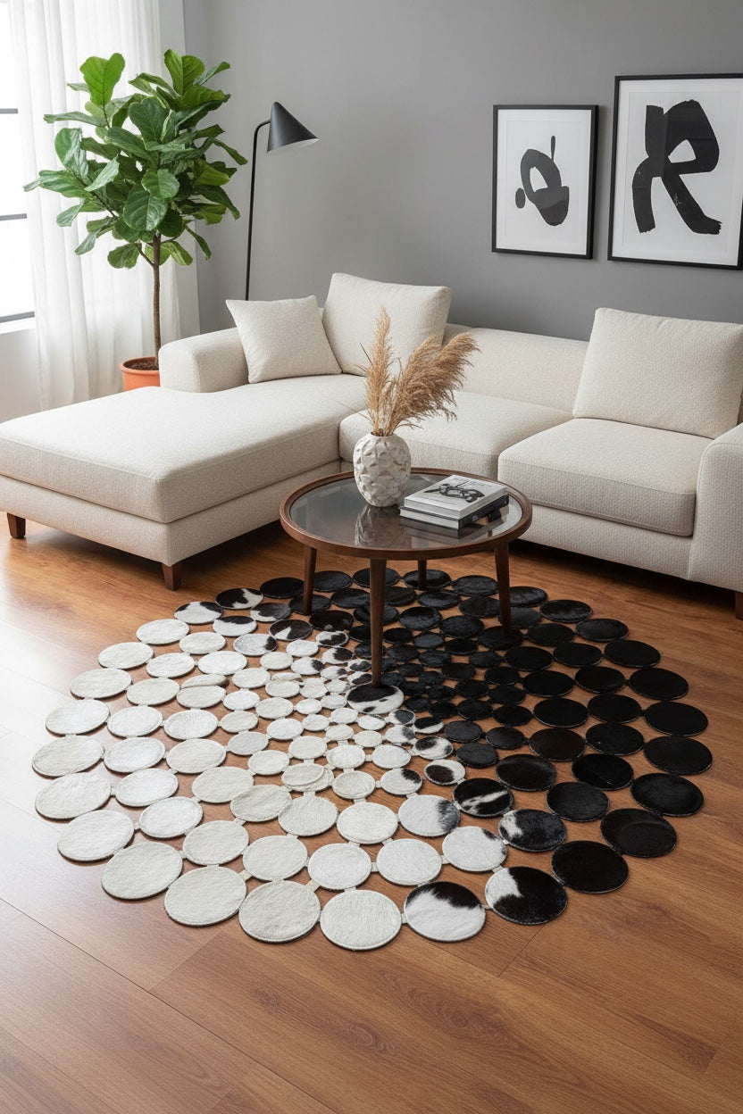 Polka Dot Round Original Leather Rug by Camel Carpet
