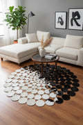 Polka Dot Round Original Leather Rug by Camel Carpet