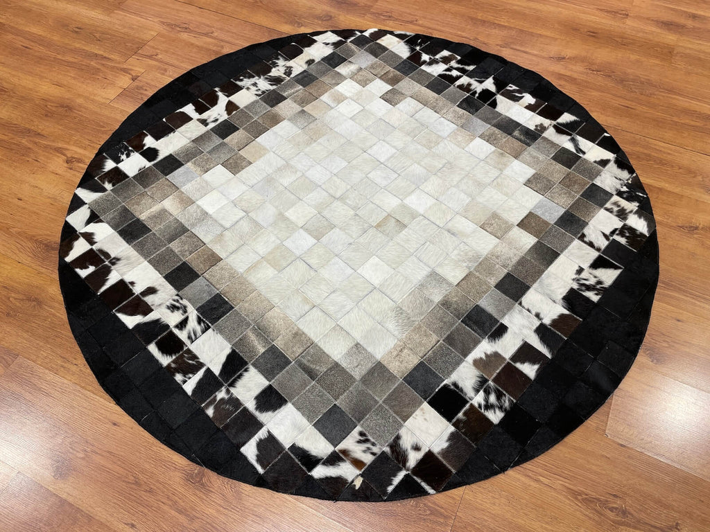 Patchwork Round Original Leather Rug – 150X150 by Camel Carpet